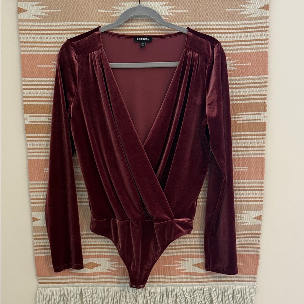 Express Burgundy Velvet Bodysuit